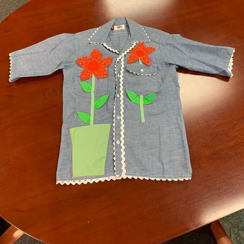 Vintage Dickies Hand Crafted Button Down Appliqué Gardening Shirt sz M EUC